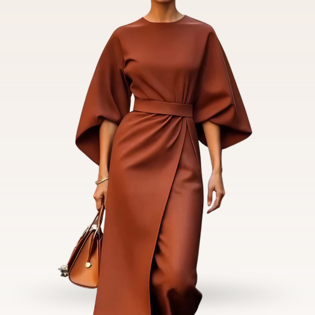 Cashmere – Kimono-Inspired Belted Midi Dress for Women