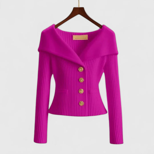 Bailee – Chic Off-Shoulder Buttoned Knit Top for Women