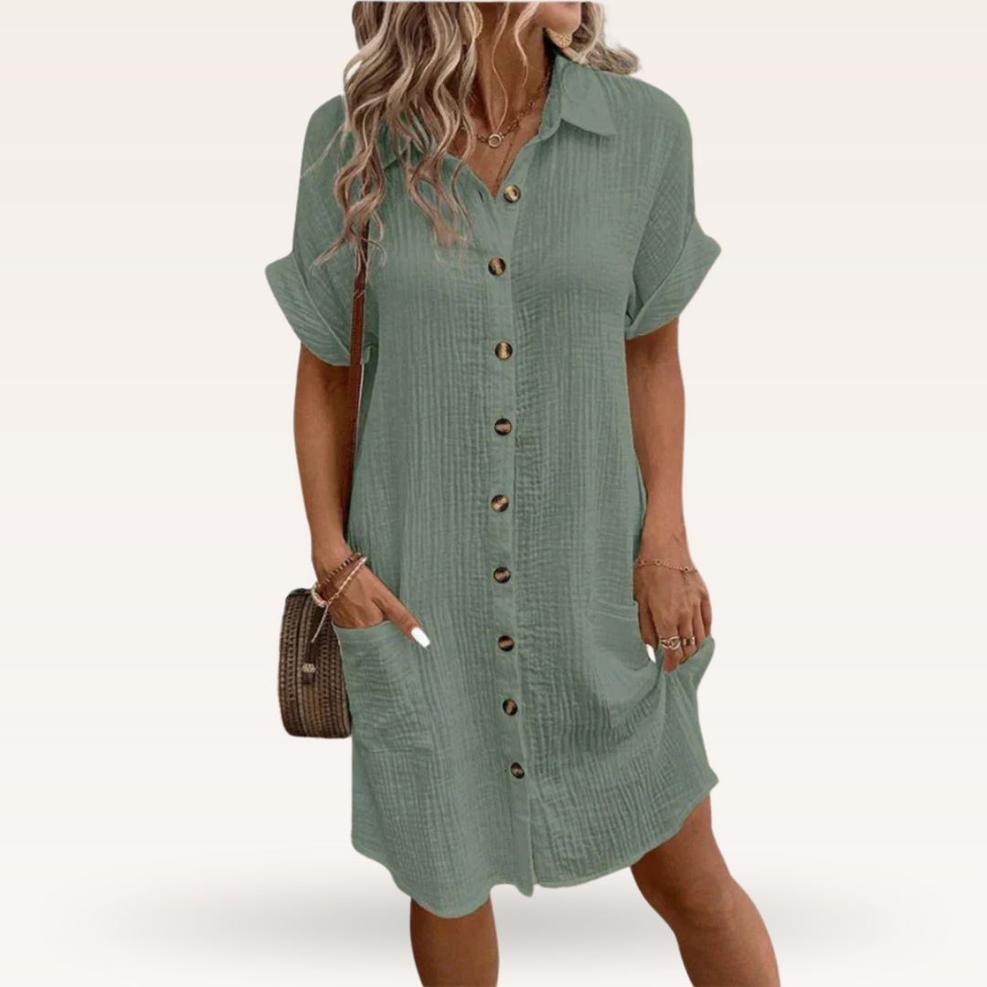 Ornella – Button-Down Linen Shirt Dress for Women
