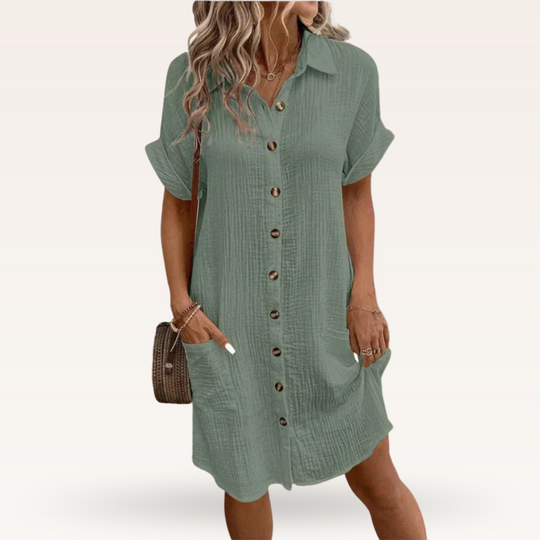 Ornella – Button-Down Linen Shirt Dress for Women
