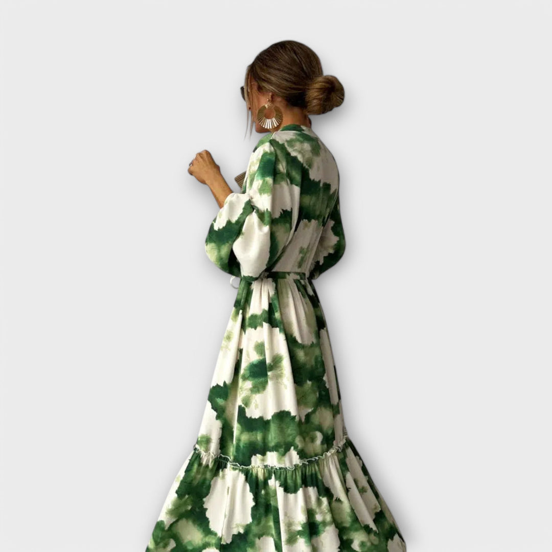 Amaria – Maxi Dress with Watercolor Print and Tie Detail