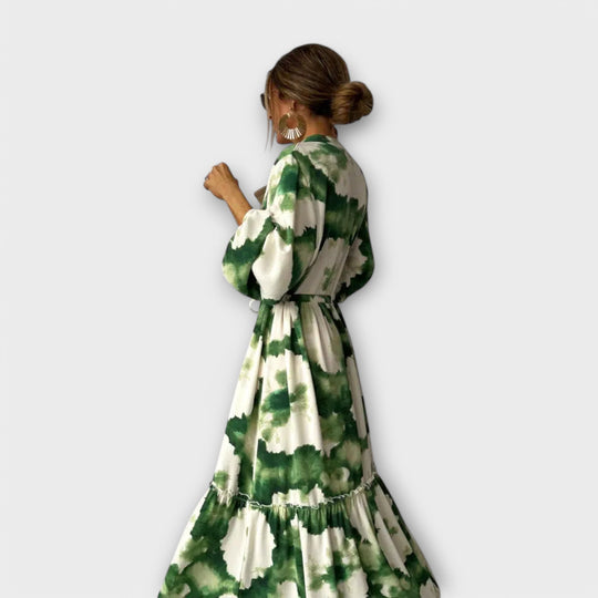 Amaria – Maxi Dress with Watercolor Print and Tie Detail