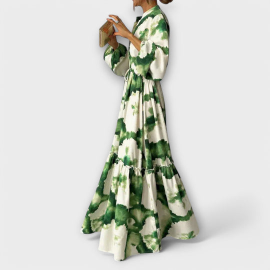 Amaria – Maxi Dress with Watercolor Print and Tie Detail