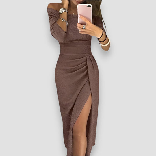 Gina – Elegant Long Sleeve Slit Bodycon Dress for Women