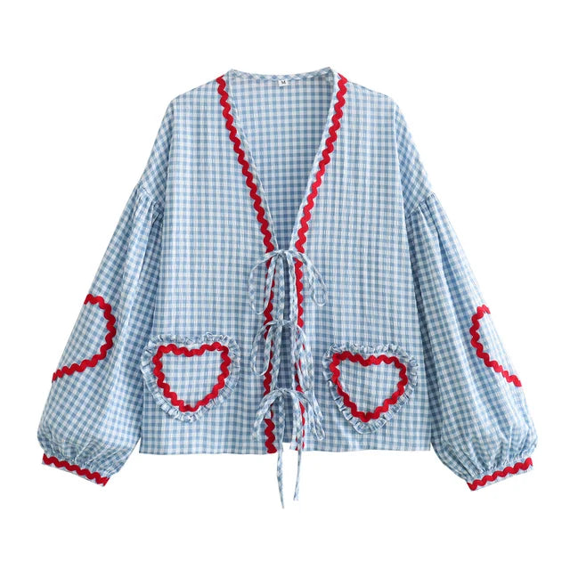 Molly – Gingham Ruffle Blouse for Women