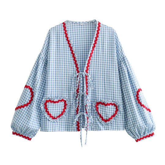 Molly – Gingham Ruffle Blouse for Women