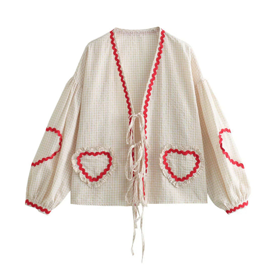 Molly – Gingham Ruffle Blouse for Women
