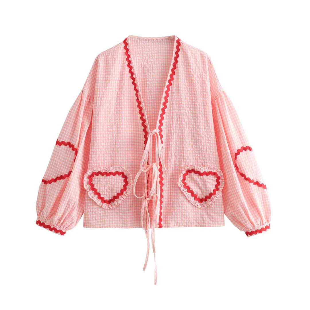 Molly – Gingham Ruffle Blouse for Women