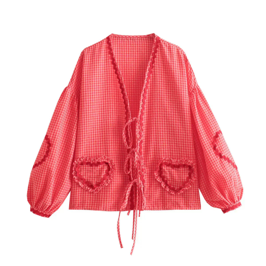 Molly – Gingham Ruffle Blouse for Women