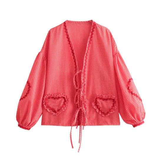 Molly – Gingham Ruffle Blouse for Women