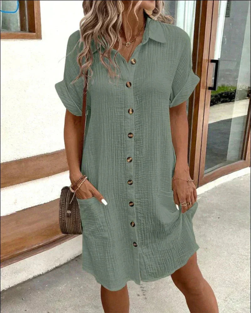 Ornella – Button-Down Linen Shirt Dress for Women