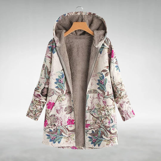 Eleanora – Floral Sherpa-Lined Hooded Coat for Women