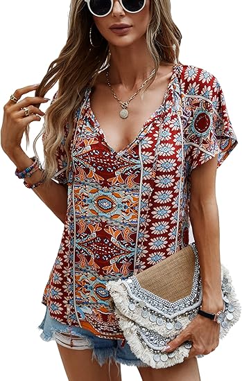 Carmela – Ruffle Short Sleeve Tunic Top for Women