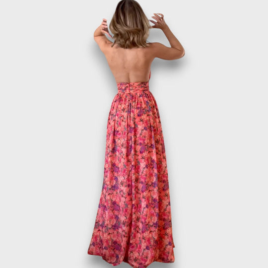 Serelina – Halter-Neck Floral Print Maxi Dress