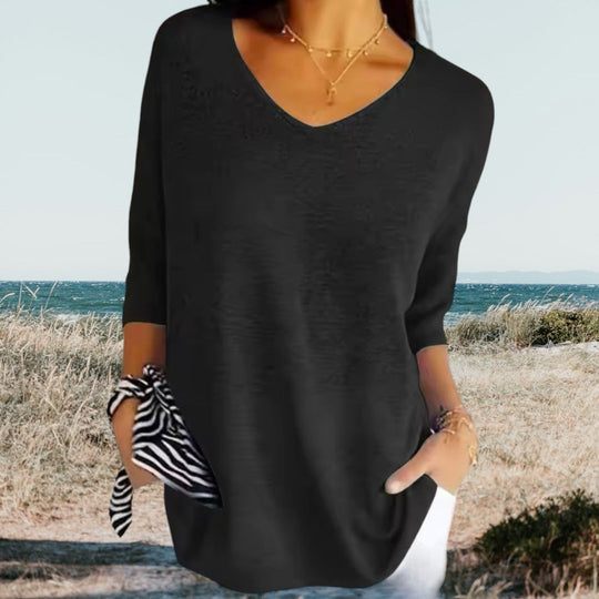 Linda – Relaxed V-Neck Short Sleeve Knit for Women