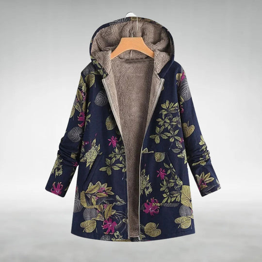 Eleanora – Floral Sherpa-Lined Hooded Coat for Women