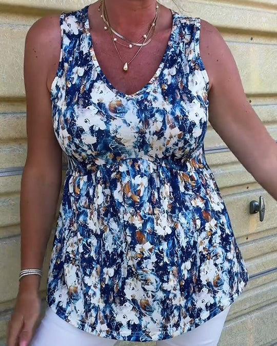 Gabrielle - Floral Print Sleeveless Blouse for Women
