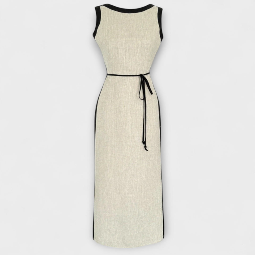 Avinya – Contrast Dress with Tie Belt and Clear Lines