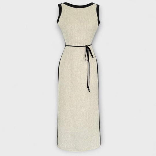 Avinya – Contrast Dress with Tie Belt and Clear Lines