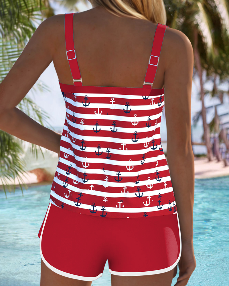 Marivea – Nautical Stripe Tankini Set with Swim Shorts