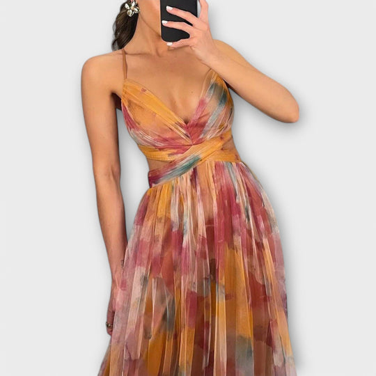 Elanee – Maxi Dress with Watercolor Print and Wrap Effect