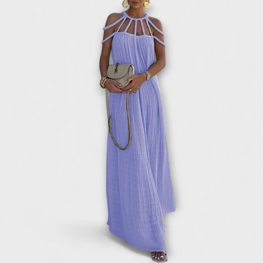 Brinaya – Maxi Dress Made of Linen Blend with Braided Neckline