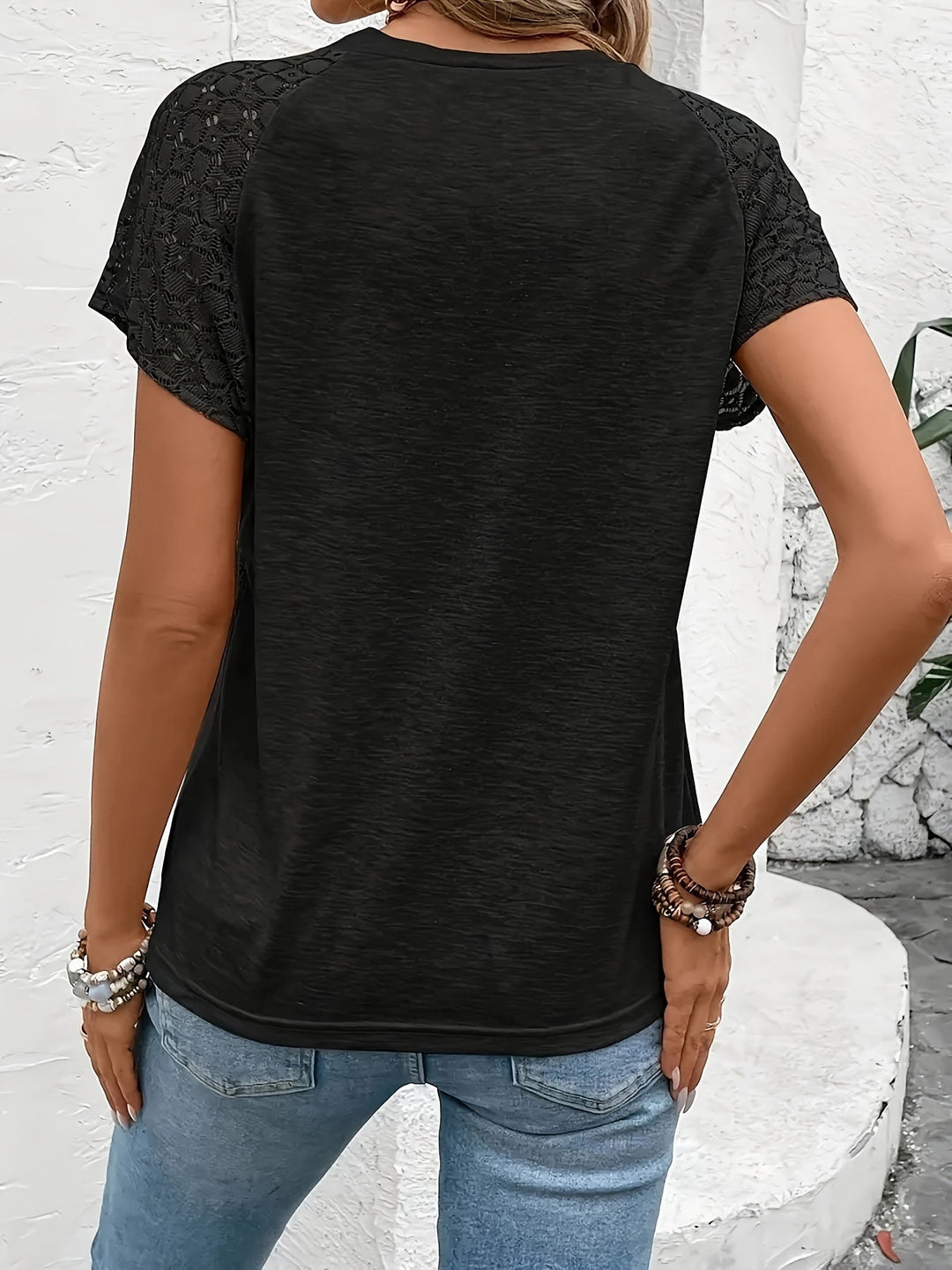 Rachel – Crochet Sleeve Casual Tee