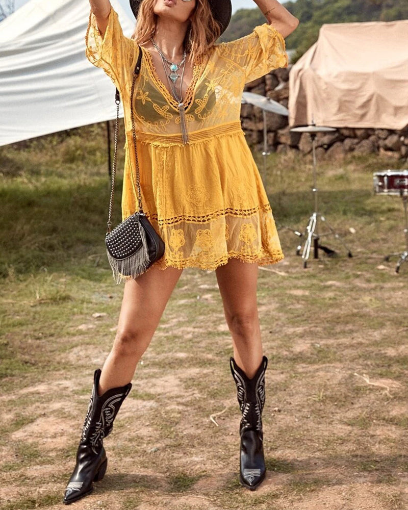 Zenaida – Embroidered Boho Mini Dress for Woman
