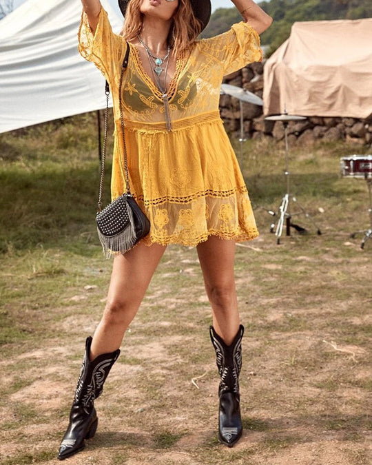 Zenaida – Embroidered Boho Mini Dress for Woman