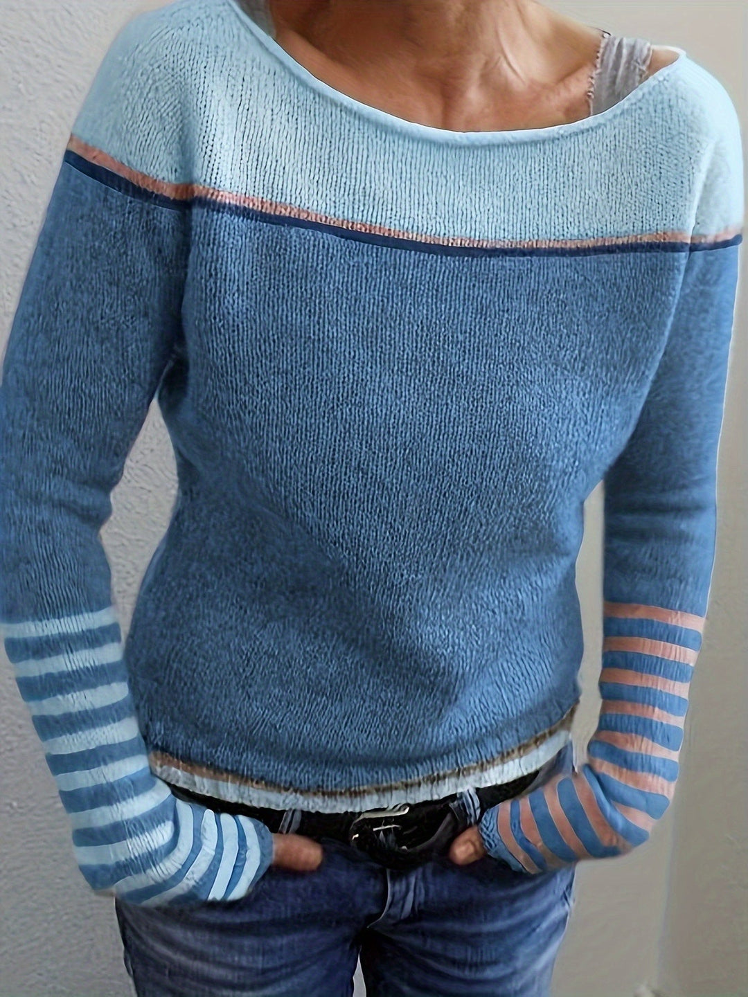 Celia – Off-Shoulder Striped Knit Sweater for Women