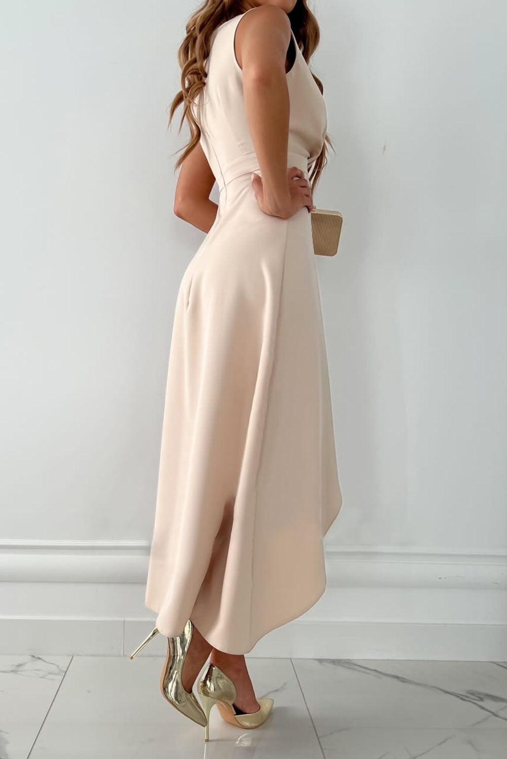 Seravie – Satin Drape-Front Asymmetrical Dress for Women