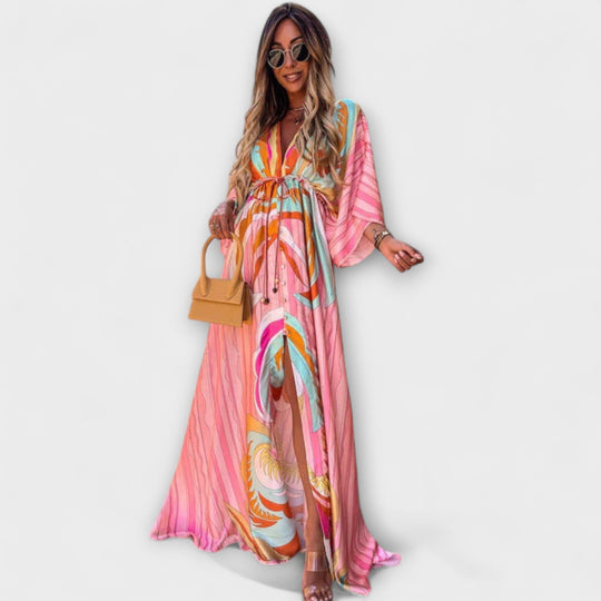 Aurina – Flowing Maxi Dress with Artistic Print