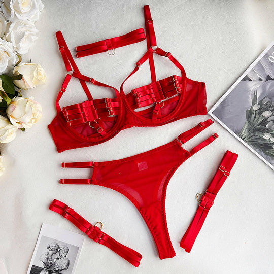 Nyrella – 4-Piece Strappy Satin Lingerie Set for Women