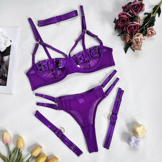 Nyrella – 4-Piece Strappy Satin Lingerie Set for Women