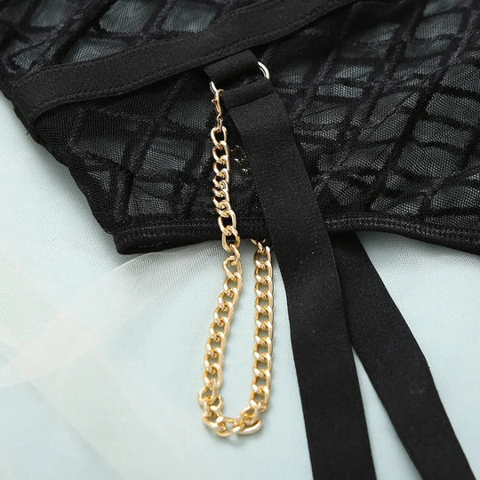 Elantra – Luxe Mesh Chain-Detail Bodysuit for Women