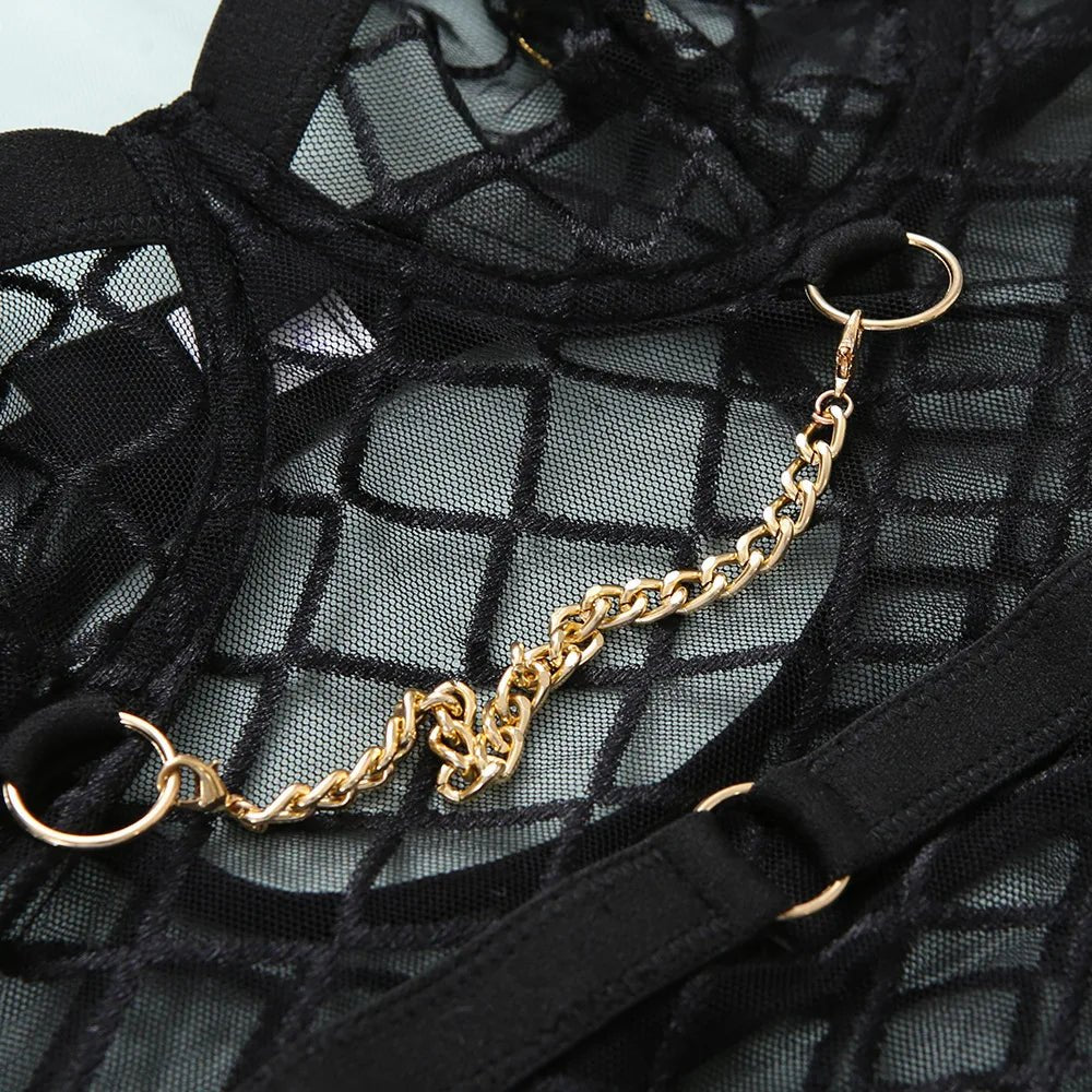 Elantra – Luxe Mesh Chain-Detail Bodysuit for Women