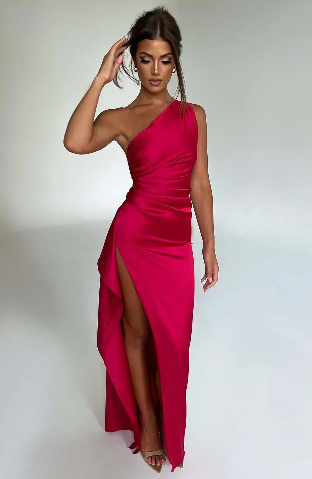 Caelora – One-Shoulder Satin Gown for Women