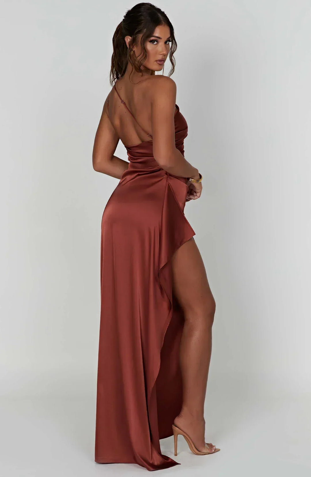 Caelora – One-Shoulder Satin Gown for Women