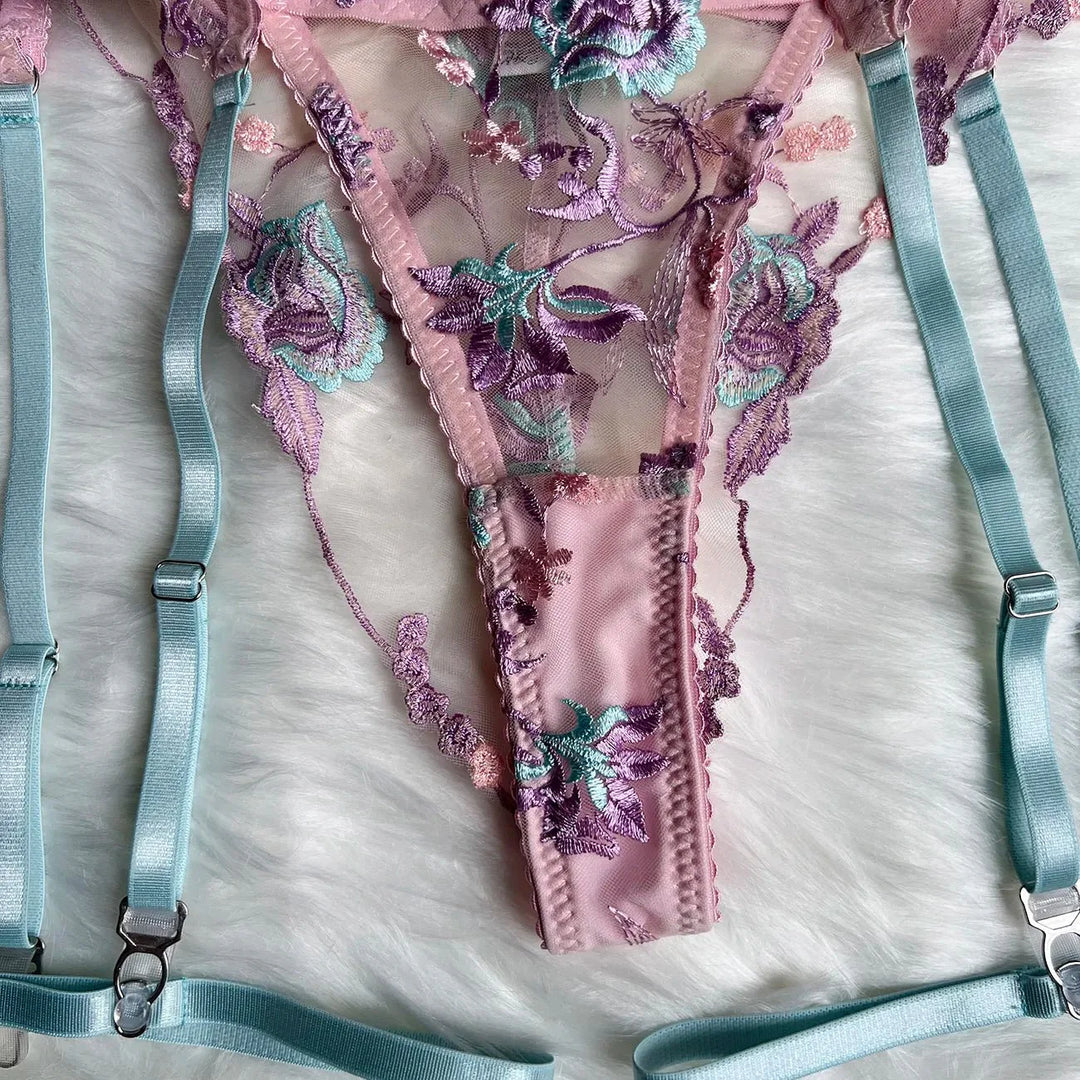 Elowen – Pastel Blossom Embroidered Lingerie Set for Women