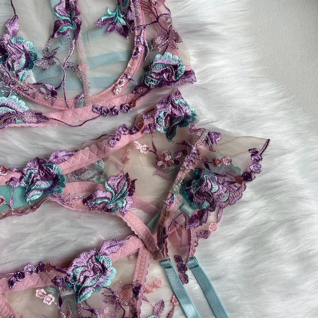 Elowen – Pastel Blossom Embroidered Lingerie Set for Women