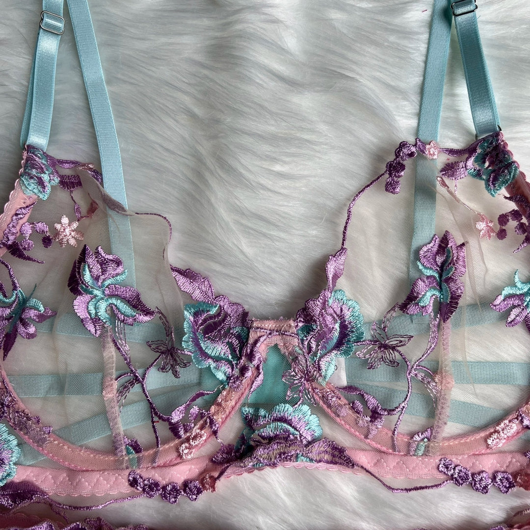 Elowen – Pastel Blossom Embroidered Lingerie Set for Women