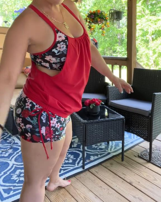 Roskira – Floral Mesh Panel Tankini Set with Shorts
