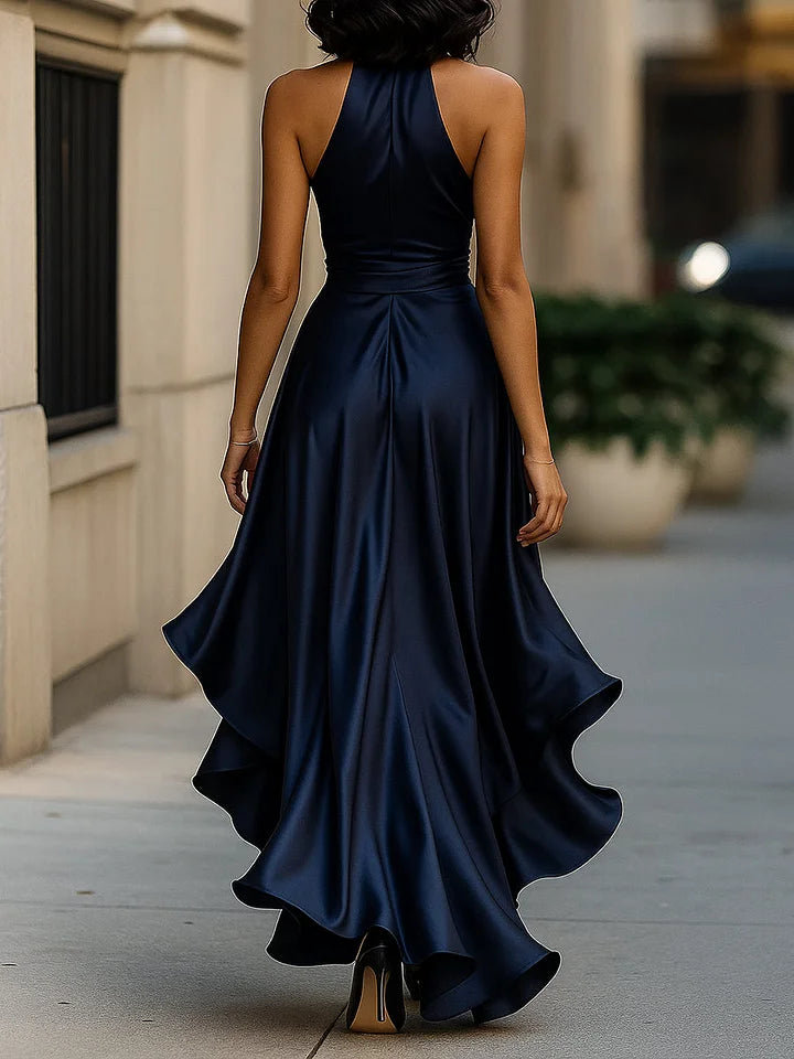 Darlene – Satin Halter Neck Ruffle Evening Gown for Women