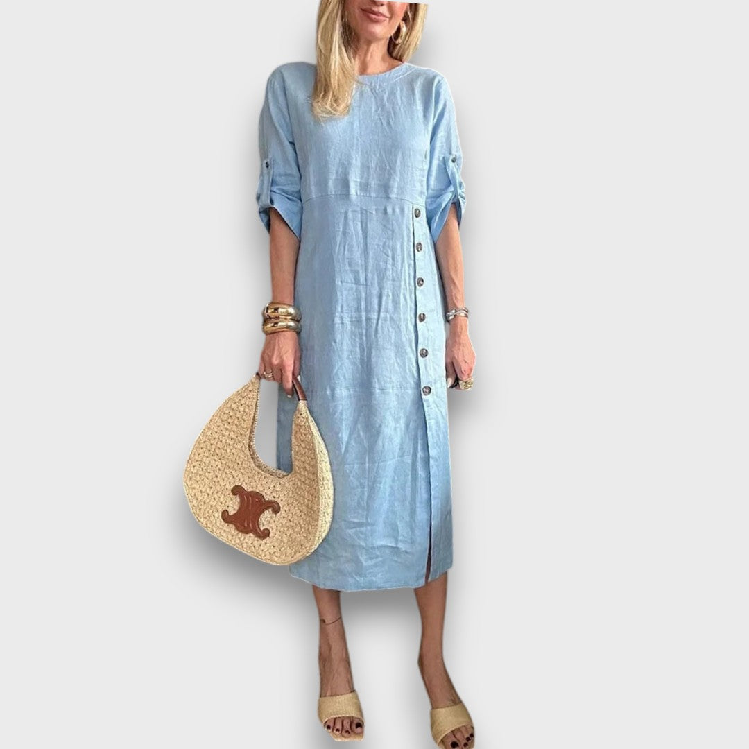 Eliane – Lightweight Linen Dress with Button Placket