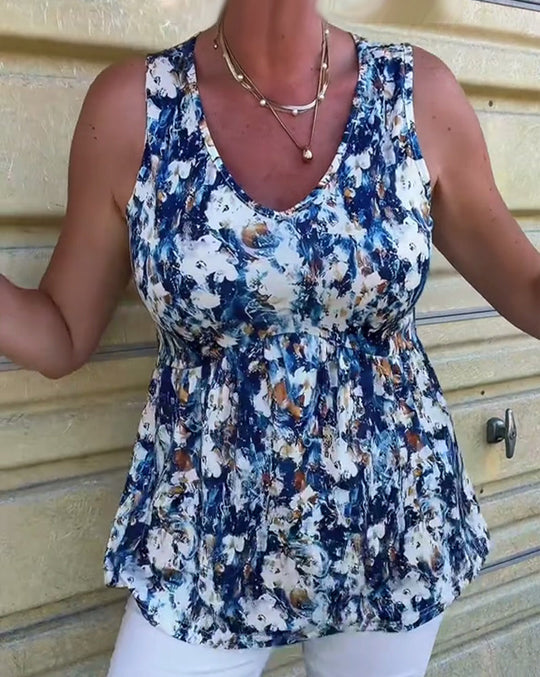 Gabrielle - Floral Print Sleeveless Blouse for Women