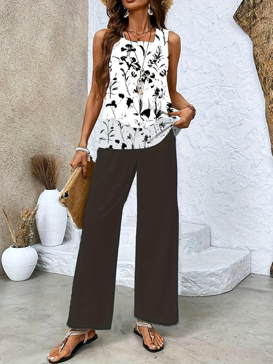 Ashtine – Sleeveless Leaf-Print Lounge Set for Women