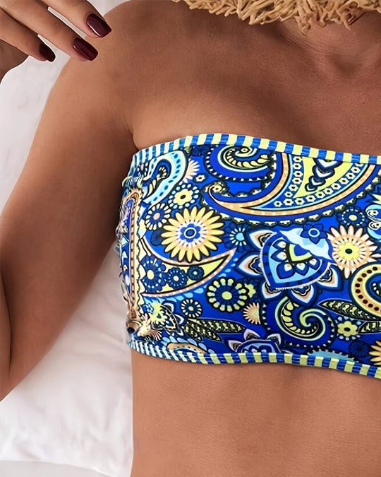 Gordana – Boho Bandeau Bikini Set in Sunburst Blue