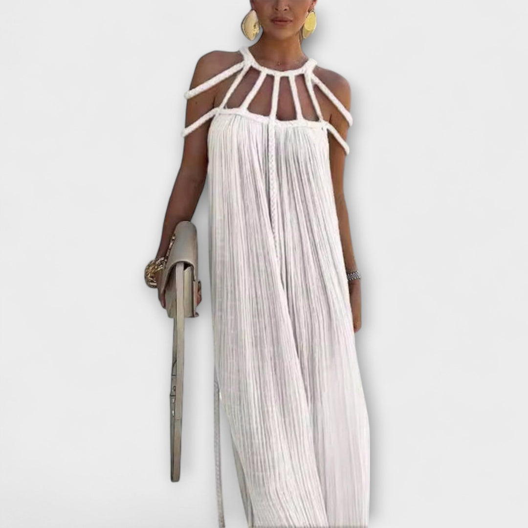 Brinaya – Maxi Dress Made of Linen Blend with Braided Neckline