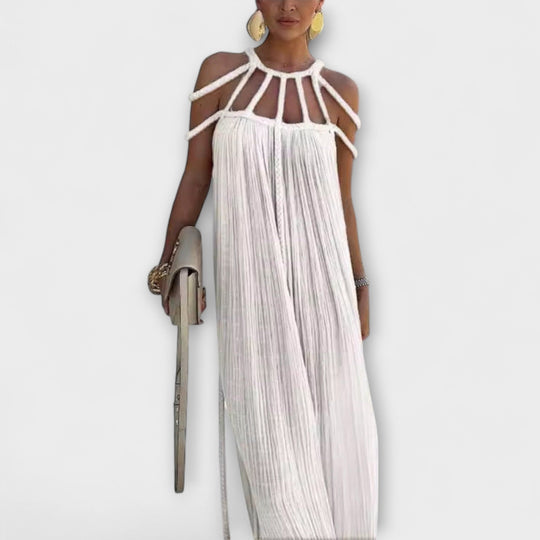 Brinaya – Maxi Dress Made of Linen Blend with Braided Neckline
