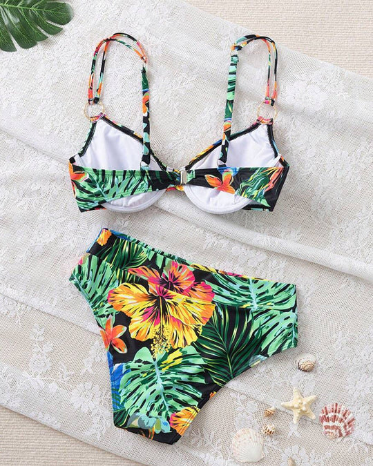 Regina – Tropical Garden High-Waist Bikini Set